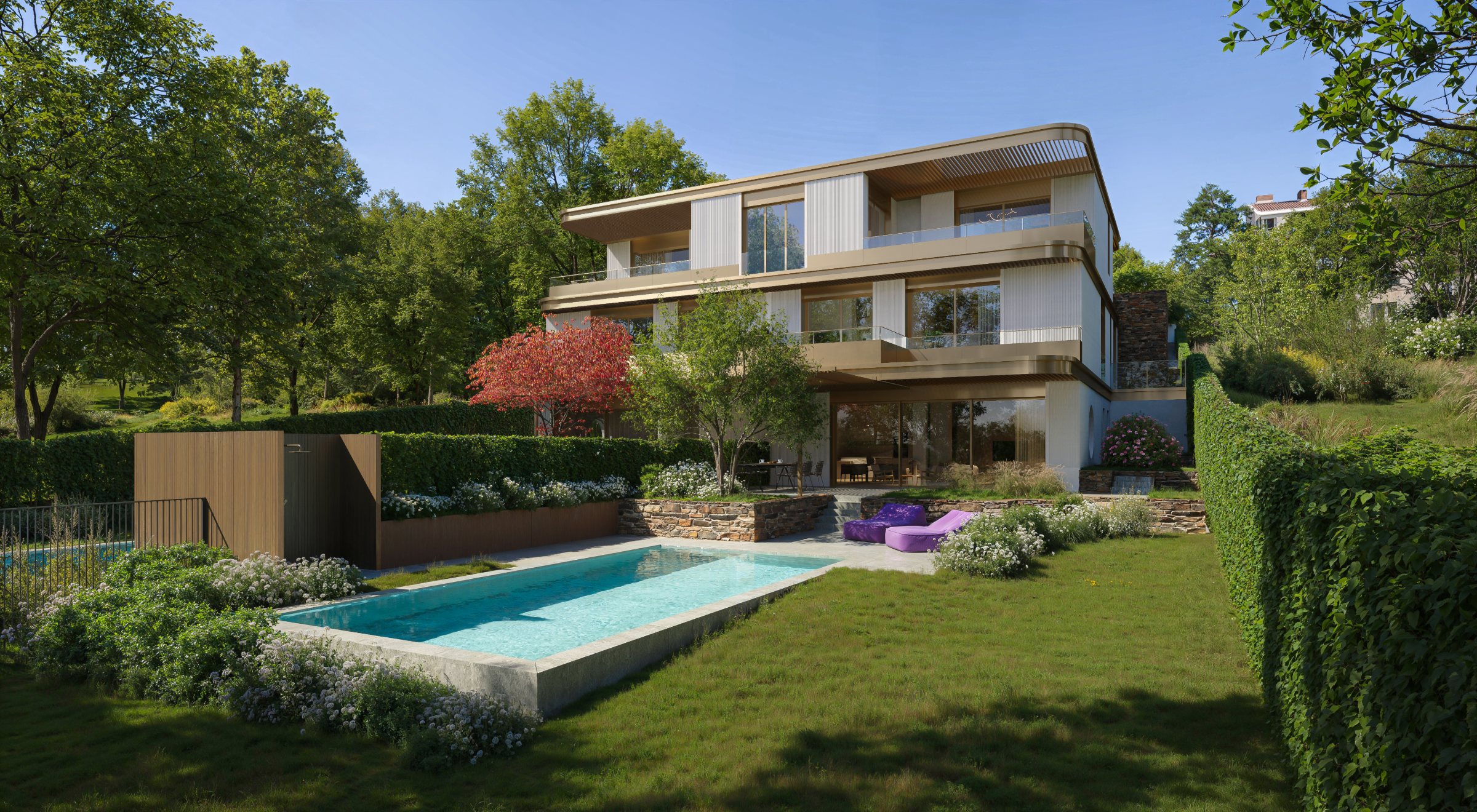 Garten mit Pool — Blick zum Pötzleinsdorfer Schlosspark